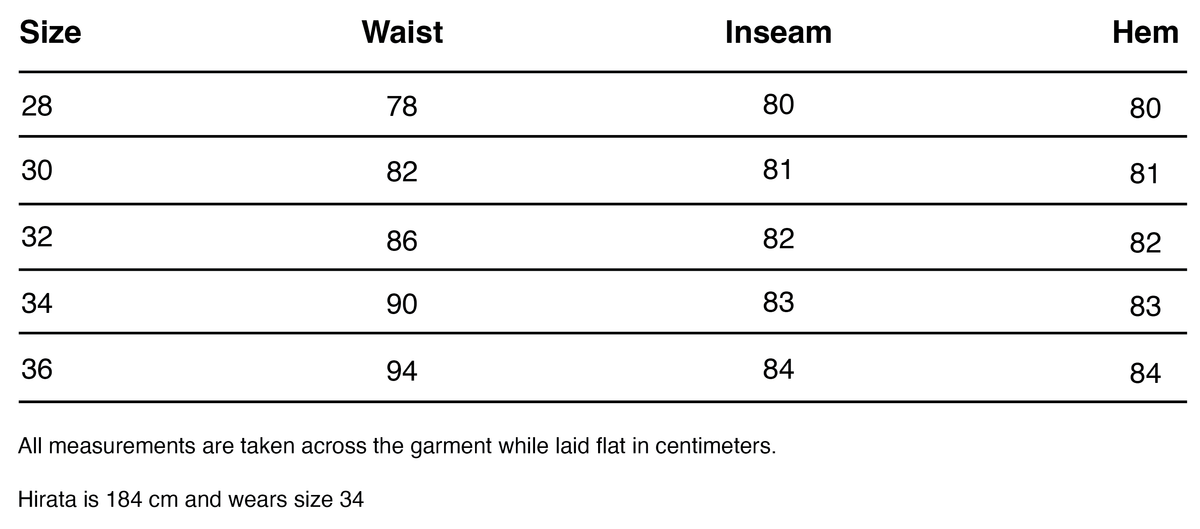 Size chart for Katla Trousers